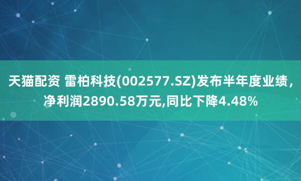 天猫配资 雷柏科技(002577.SZ)发布半年度业绩，净利润2890.58万元,同比下降4.48%